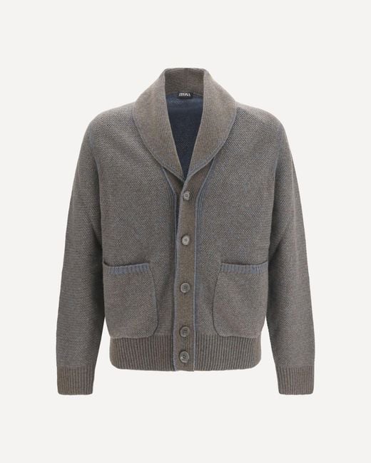 Zegna Gray Cashmere And Wool V-Neck Cardigan for men