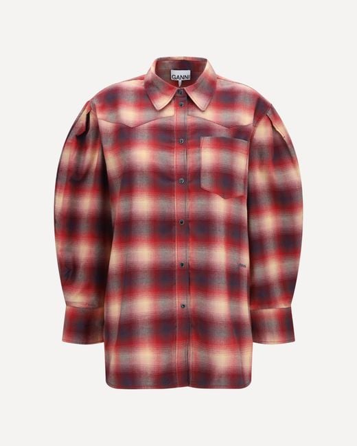 Ganni Red Cotton Flannel Check Shirt