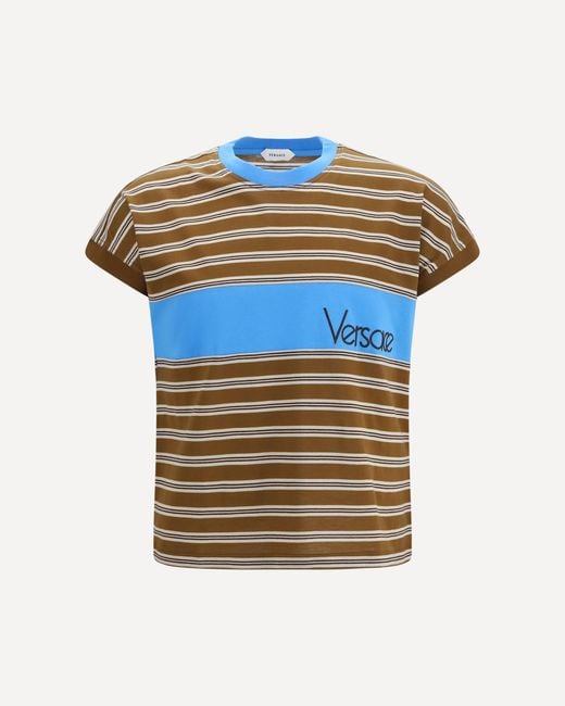 Versace Blue Striped Cotton T-Shirt for men