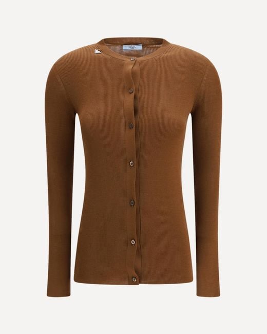 Prada Brown Ribbed Wool Cardigan