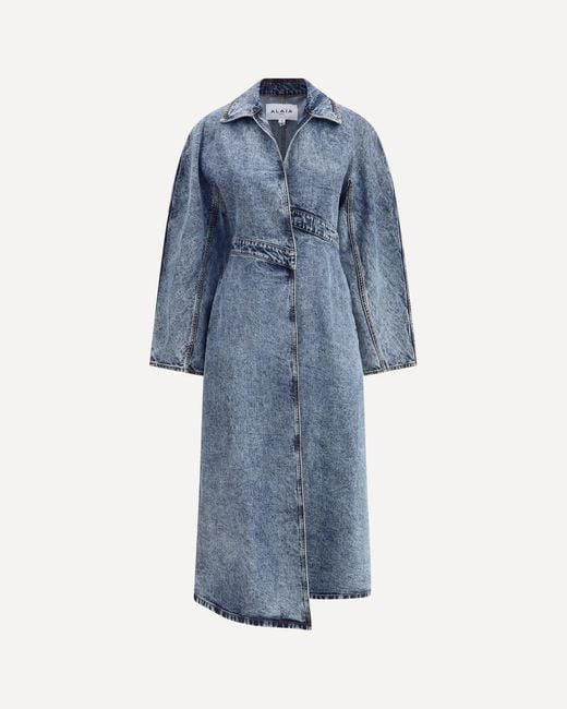 Alaïa Blue Long Denim Spiral Trench