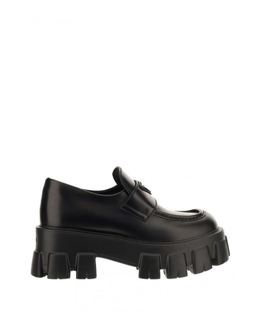 Prada Leather Monolith Loafers 506 in Black | Lyst