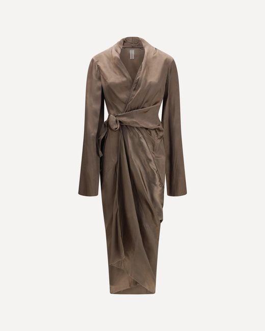 Rick Owens Natural Asymmetric Wrap Dress With Knot Fastening