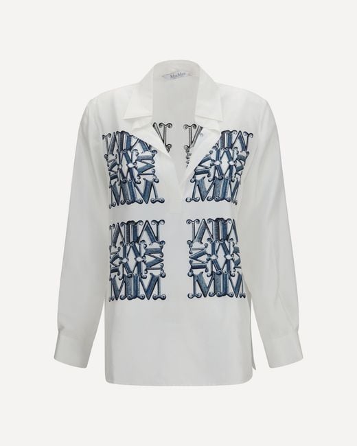 Max Mara Blue Printed Silk Twill Shirt