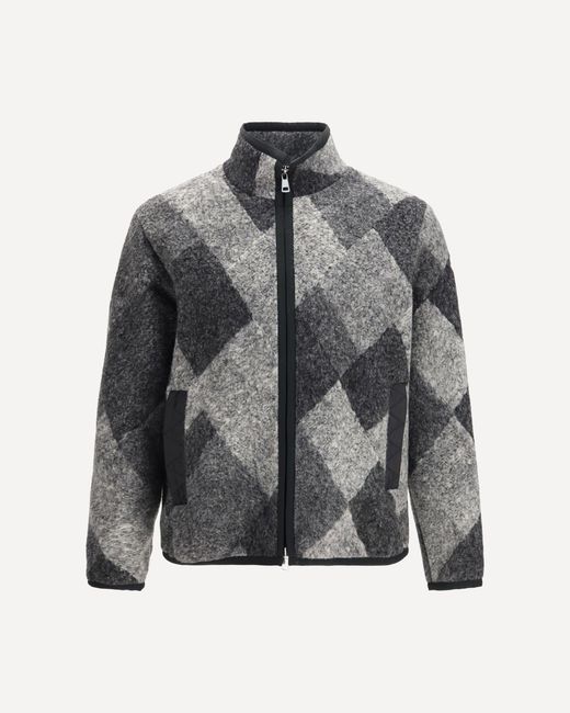 Moncler Gray Wool Blend Zip Cardigan With Diamond Pattern for men