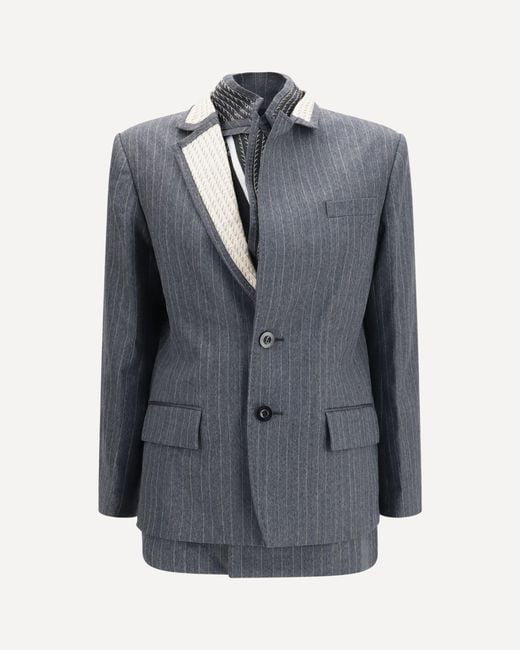 Sacai Blue Pinstripe Single Breasted Jacket