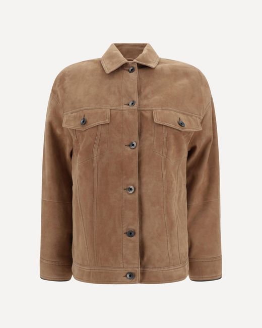 Brunello Cucinelli Brown Suede Leather Jacket