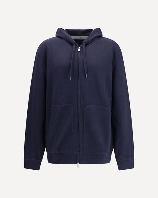 Felpa Con Cappuccio di Brunello Cucinelli in Blue da Uomo