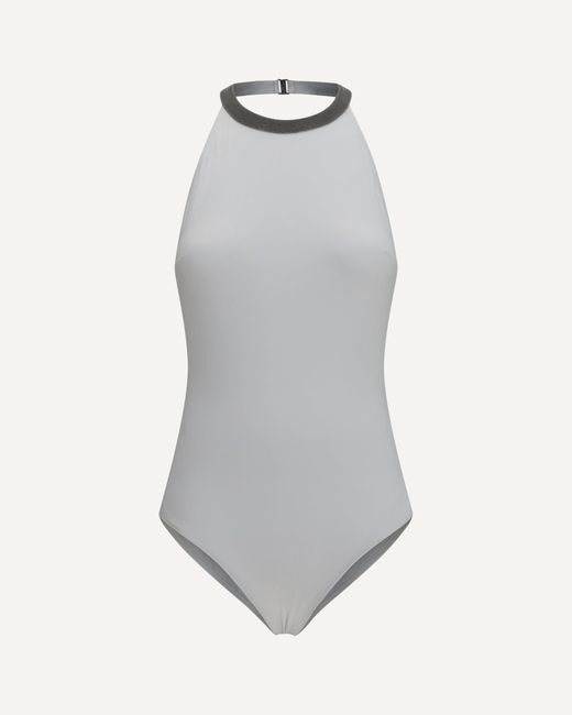 Brunello Cucinelli Gray One-Piece Swimsuit With Monili Embellishment