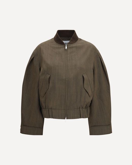Ganni Brown Lightweight Wool Bomber Jacket