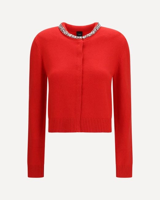 Pinko Red Colonia Cardigan With Jewel Collar