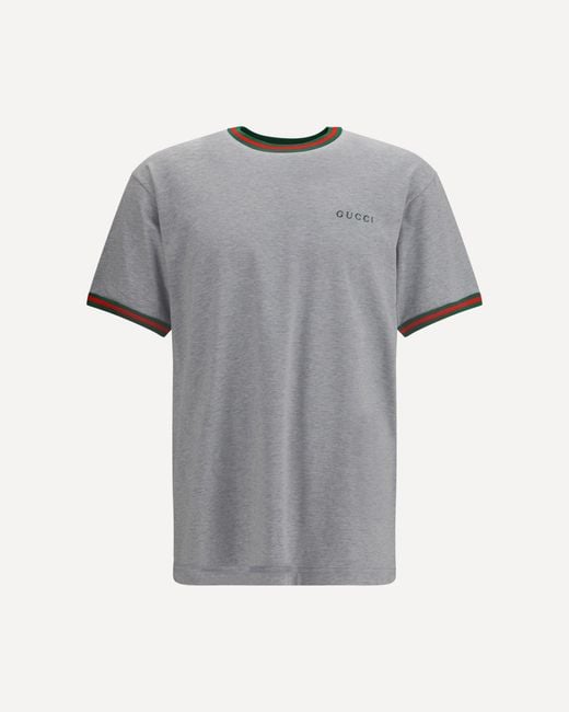 Gucci Gray Cotton T-Shirt With Embroidered Logo for men