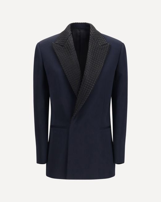 Bottega Veneta Blue Single Breasted Jacket With Intrecciato Motif