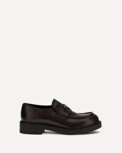 Prada White Brushed Leather Loafers With Triangle Logo for men