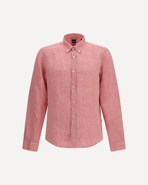 Boss Pink Regular-Fit Linen Shirt for men