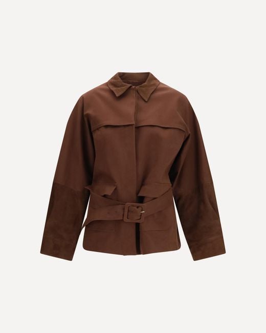 Fabiana Filippi Brown Short Jacket With Belt And Suede Details