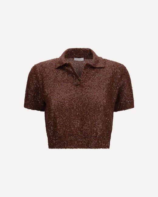 Brunello Cucinelli Brown Linen, Cashmere And Silk Top With Sequins