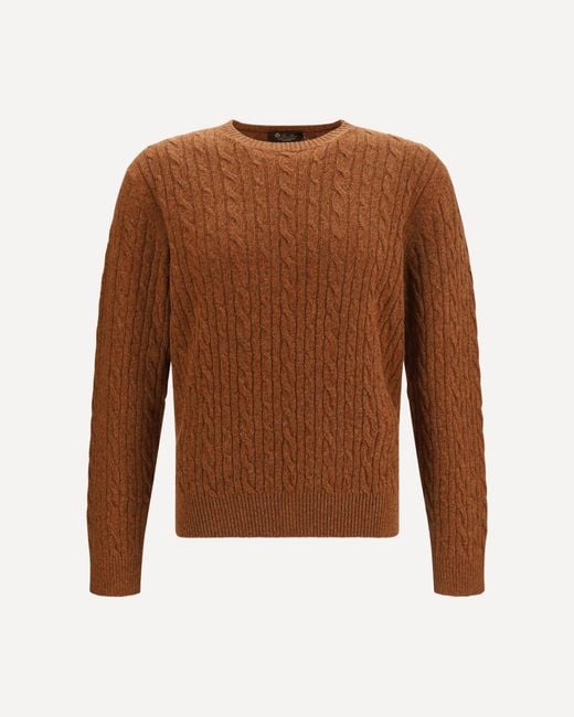 Loro Piana Brown Treccia Crew Neck Sweater for men