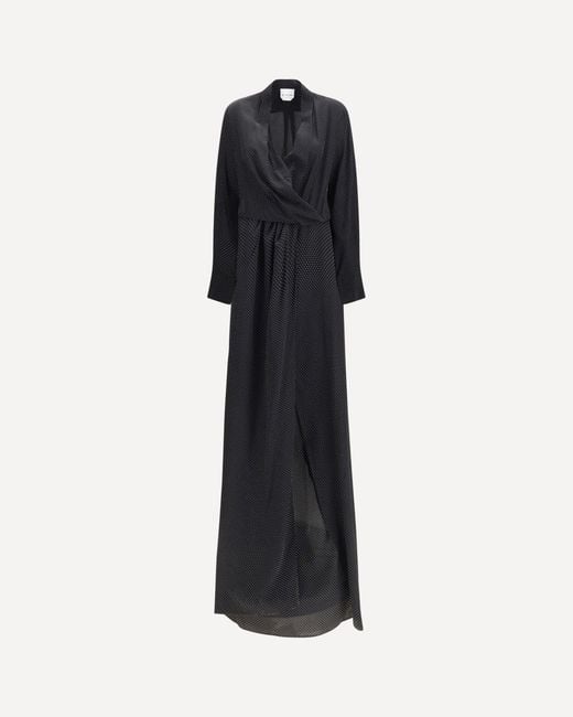 Sa Su Phi Black Criss Cross Polka-Dot Silk Crepe De Chine Long Dress