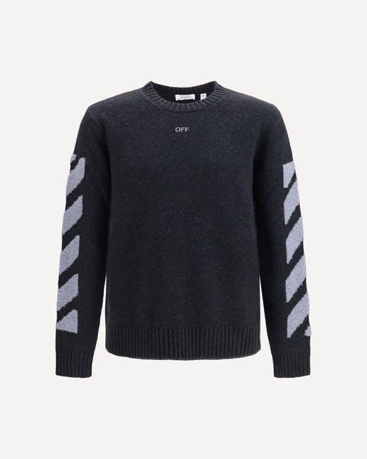 Off-White c/o Virgil Abloh Blue Diag Fuzzy Crewneck Sweater for men