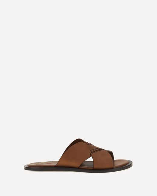 Loewe Brown Flex Cross Leather Slide Sandals for men
