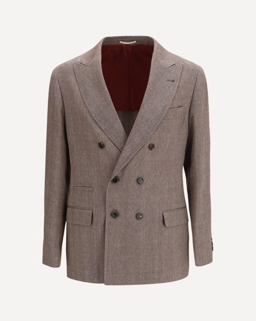Brunello Cucinelli Brown Double-Breasted Tailored Jacket for men