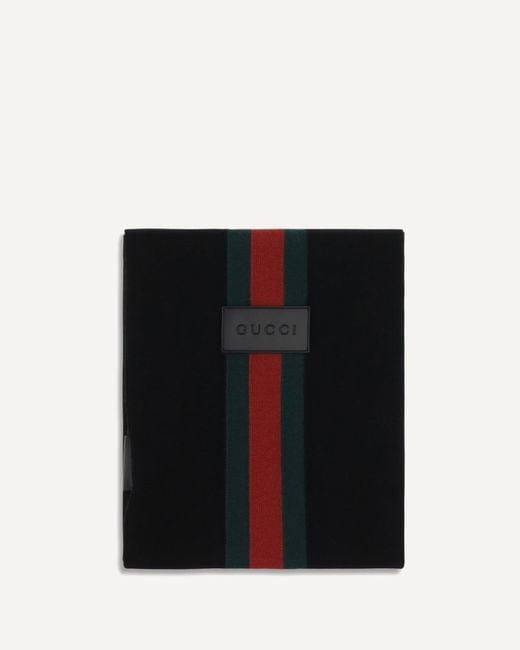 Gucci Black Wool Scarf With Web Stripe for men
