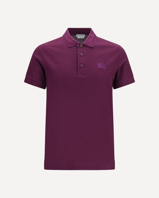 Burberry Purple Cotton Polo Shirt With Embroidered Logo for men