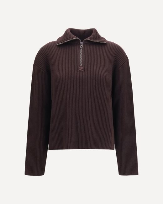 Courreges Blue Ribbed Zip Sweater
