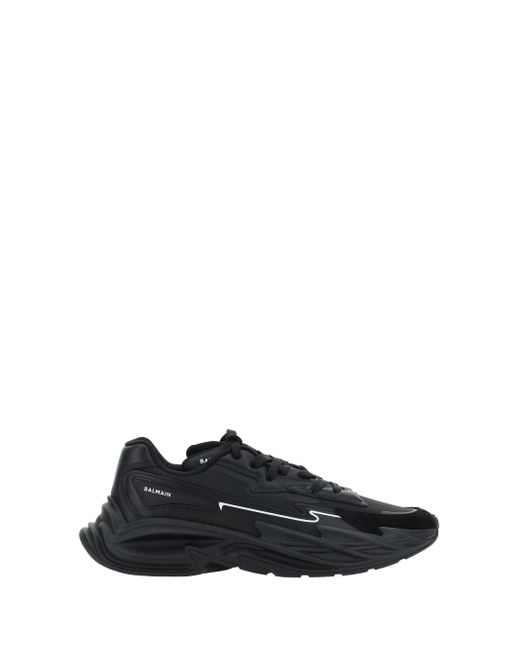 Balmain Black 'Run-Row' Leather And Nylon Sneakers