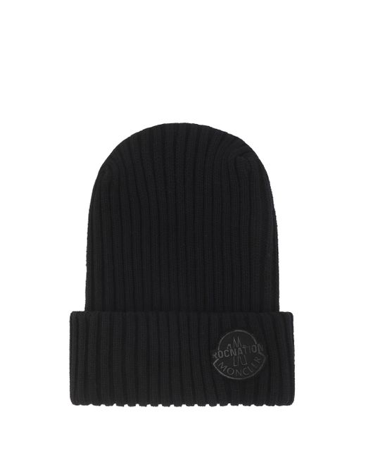 MONCLER X ROC NATION Black Beanie Hat for men