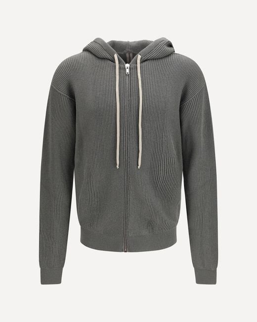 Rick Owens Gray Ribbed Virgin Wool Knit Hoodie for men