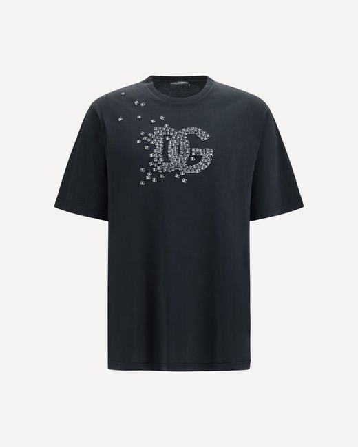 Dolce & Gabbana Black Cotton T-Shirt With Logo for men