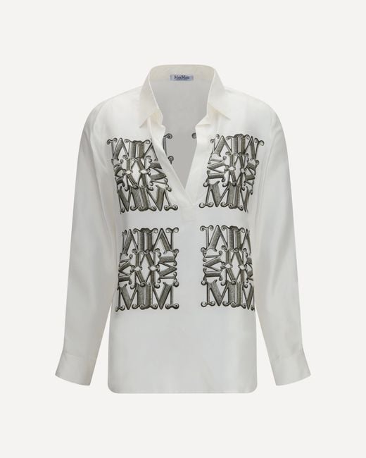 Max Mara White Printed Silk Twill Shirt