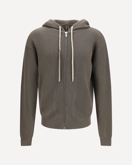 Rick Owens Gray Ribbed Virgin Wool Knit Hoodie for men