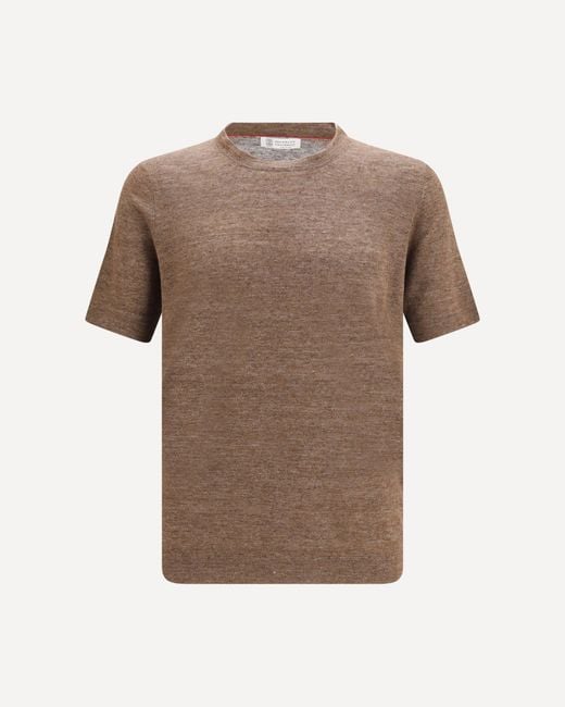 Brunello Cucinelli Brown Linen And Cotton Crewneck T-Shirt for men