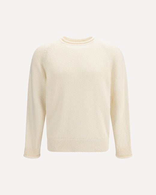 Umit Benan White Ralph Crewneck Cotton Sweater With Raglan Sleeves for men