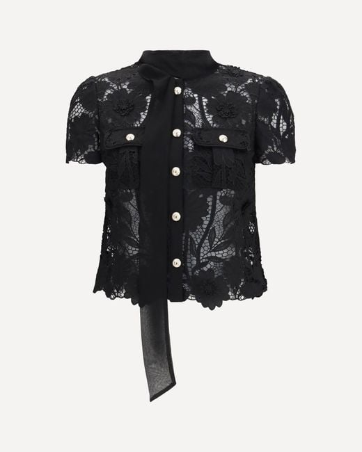 Self-Portrait Black Tie-Neck Top