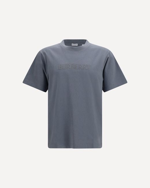 Burberry Blue Cotton Logo T-Shirt for men