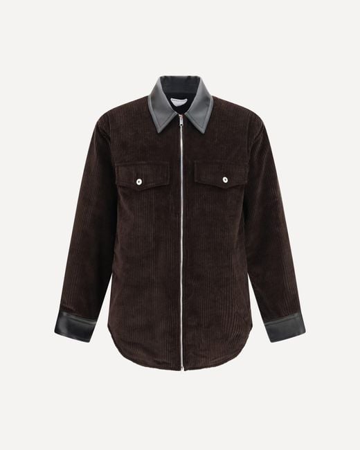 Bottega Veneta Black Corduroy Jacket With Leather Collar for men