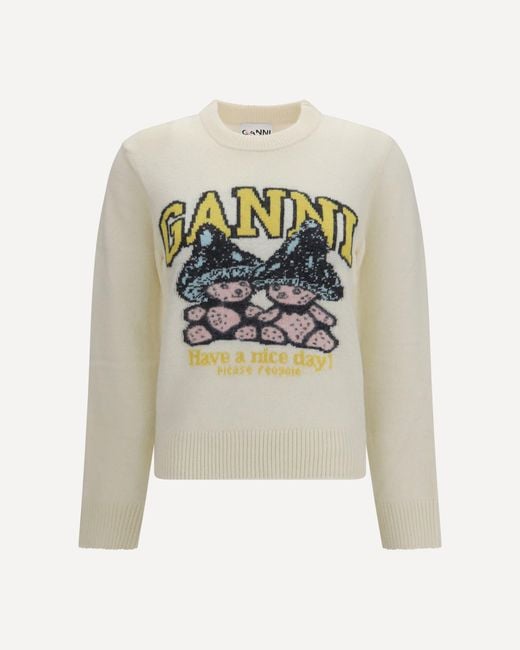 Ganni White Mushroom Teddy Wool-Blend Sweater