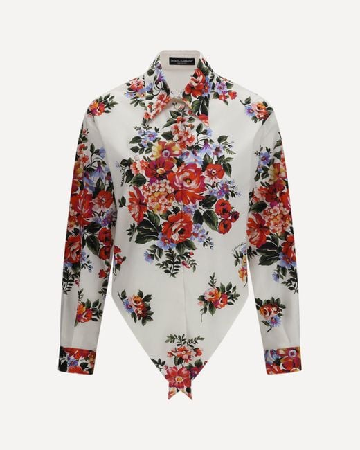 Dolce & Gabbana White Cotton Shirt With Bouquet Print