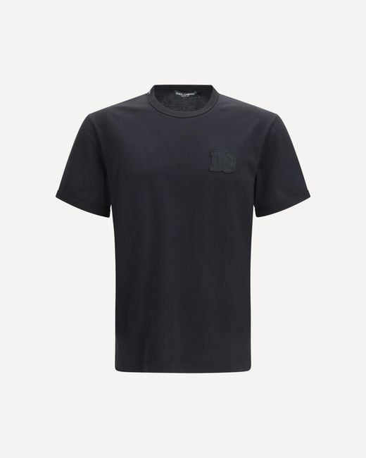 Dolce & Gabbana Black Cotton T-Shirt With Patch for men