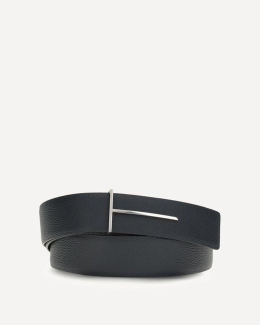 Tom Ford Black Grain Leather Slim T Reversible Belt for men