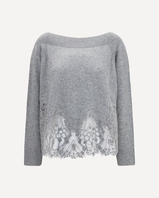 Ermanno Scervino Gray Boat Neck Lace Sweater