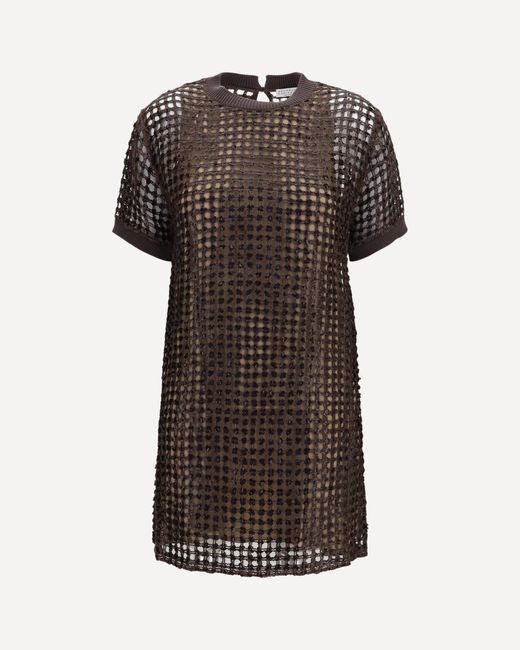 Brunello Cucinelli Black Sequin Mesh Mini Dress