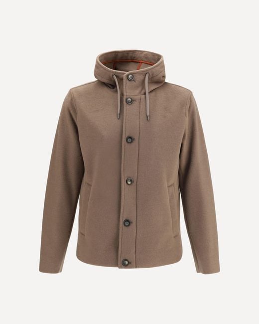 Herno Brown Hooded Button-Front Jacket for men