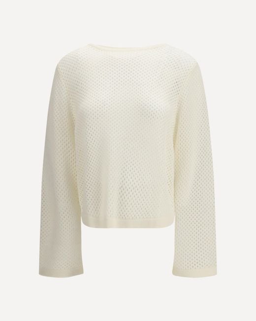 Allude White Perforated Boatneck Jumper