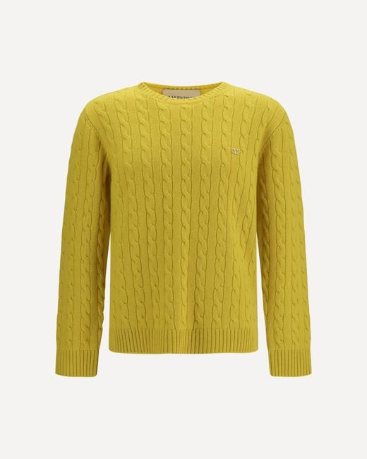 Valentino Yellow Vlogo Cable-Knit Cashmere Sweater for men