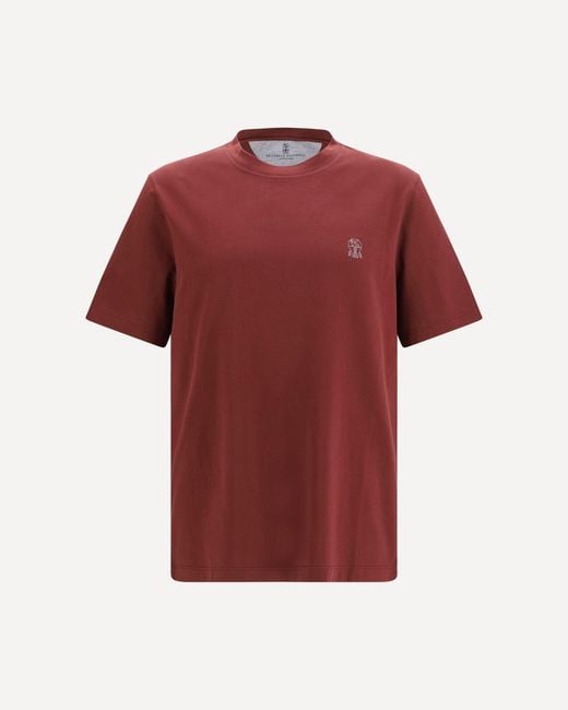 Brunello Cucinelli Red Logoed T-Shirt for men